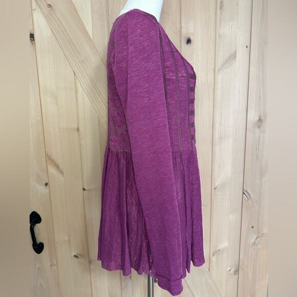 Free People | Justyna Babydoll Boho Long Sleeve Blouse in Raspberry Jam | Size M - Picture 2 of 12